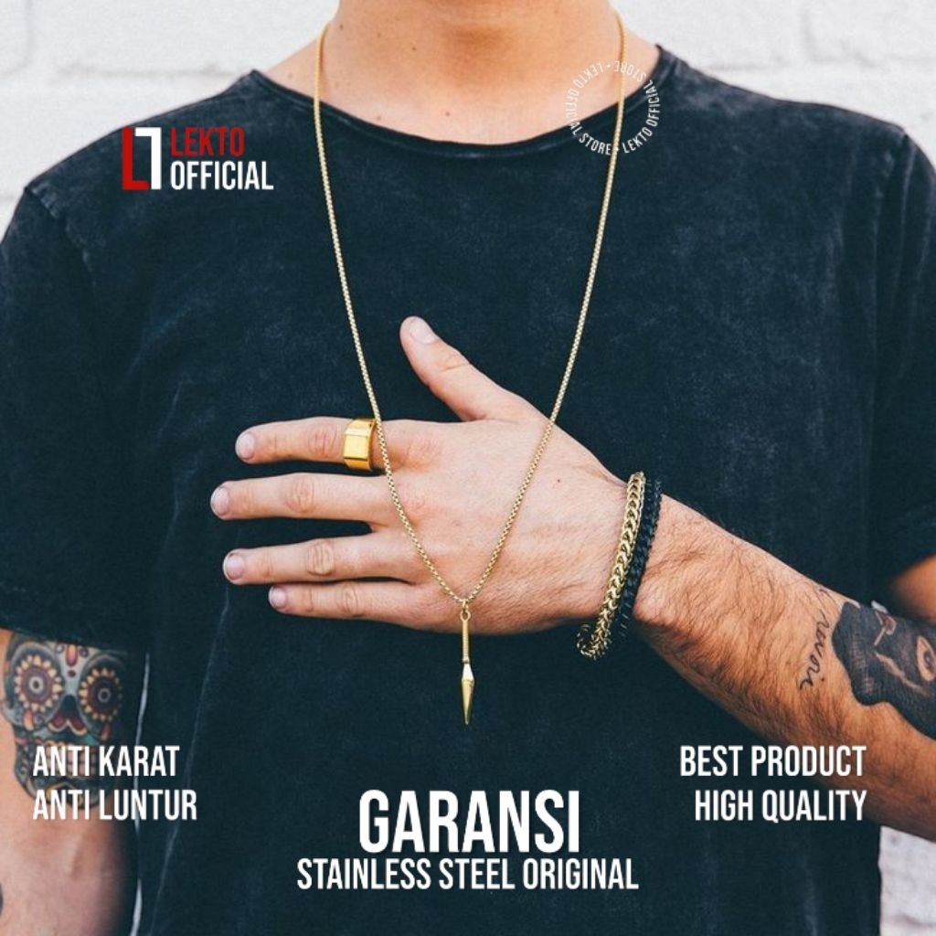 Kalung Titanium Anti Karat Pria Wanita Bandul Kunai Gold Emas Monel Stainless Steel jewellery