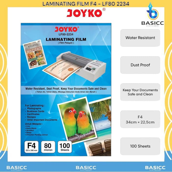 

Joyko Plastik Laminating Film F4 - 100 Lembar LF80 - 2234