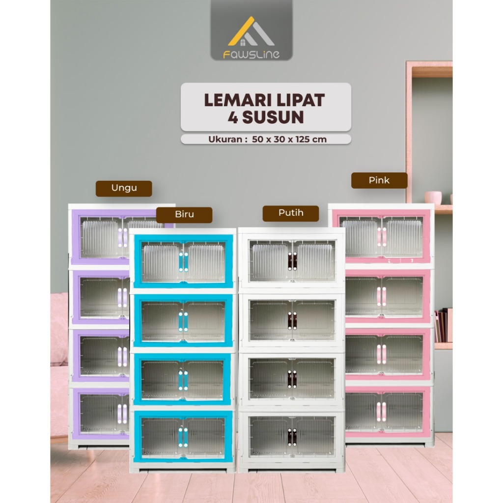Lemari Fawsline Lipat Modern 4 Susun / Lemari Lipat Portable Susunan Serbaguna Acrylic