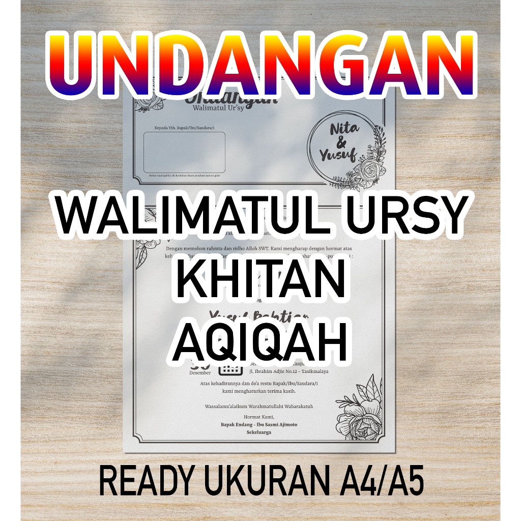 UNDANGAN WALIMAH SEHARI JADI | KHITAN | AQIQAH | TAHLIL | FOTO | HITAM PUTIH