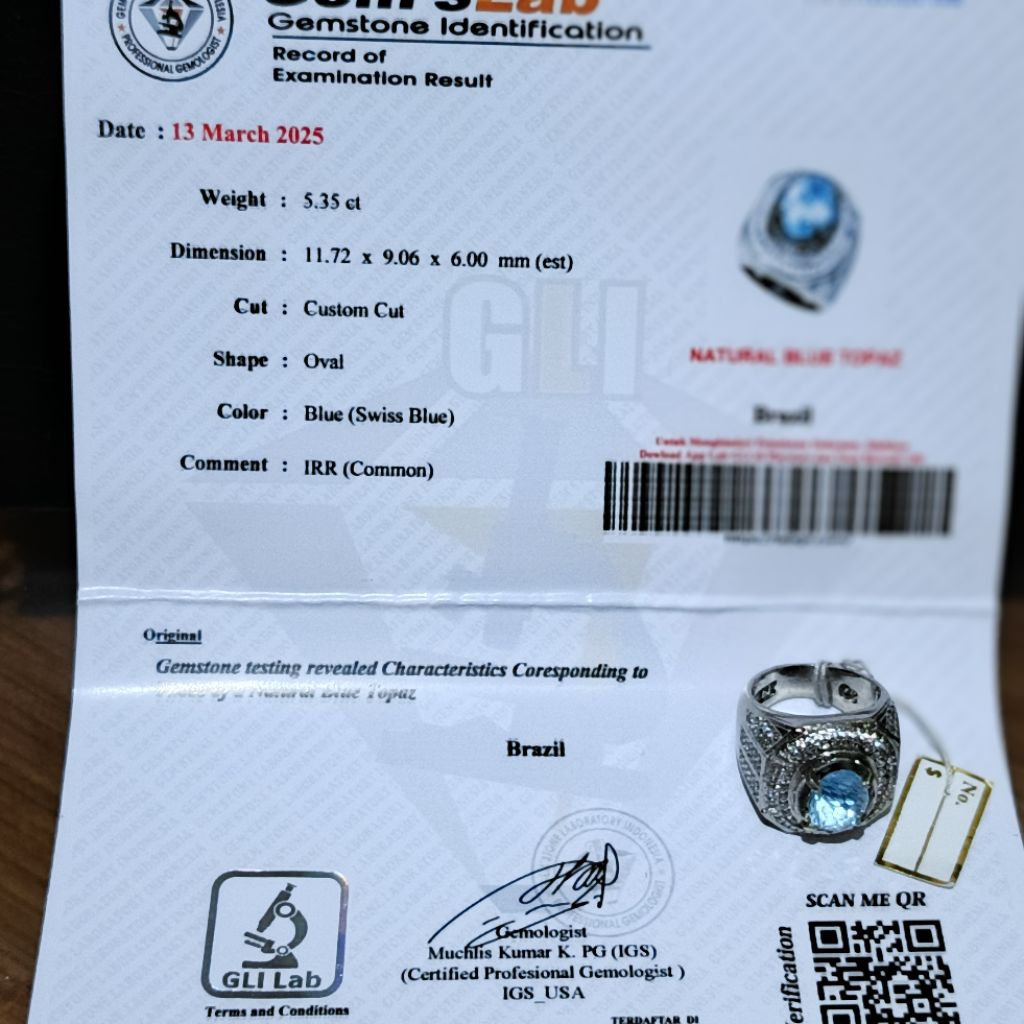 natural blue topaz IRR + memo gems