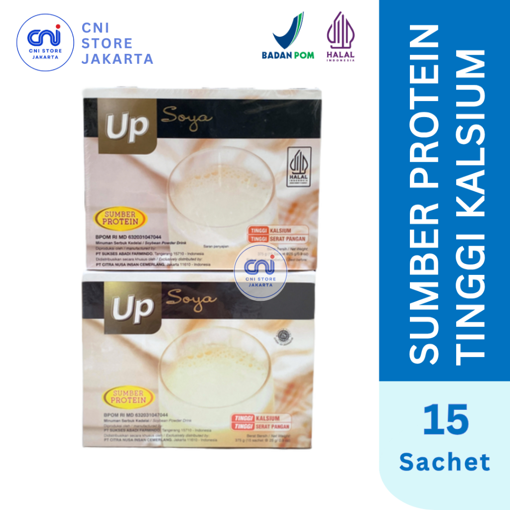 

UP SOYA 15 SACHET - Susu Kacang Kedelai Bubuk Soy Milk Powder Organik Tinggi Protein Kalsium