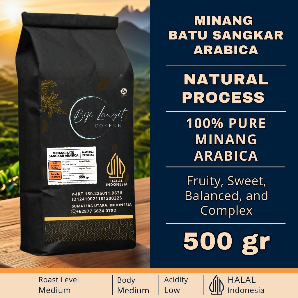 

500-gram-Biji-Kopi-Minang-50 Kota-Arabica-Natural-Process-100%-Pure-Arabica-Coffee-Bean