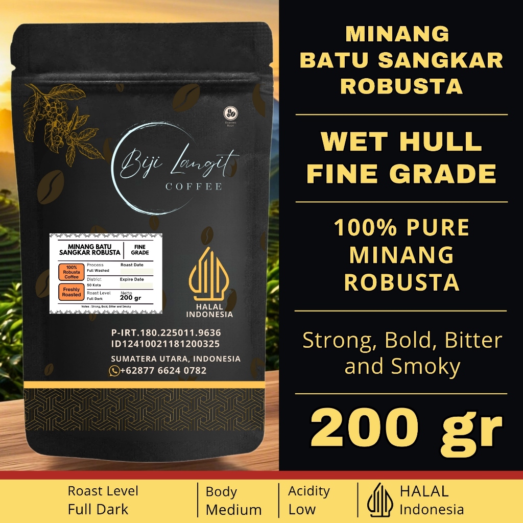 

200-gram-Biji-Kopi-Minang-50 Kota-ROBUSTA-Fine-Grade-100%-Pure-ROBUSTA-Coffee-Bean