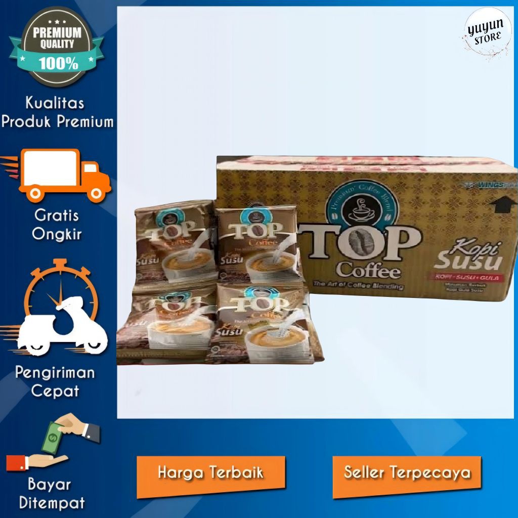 

TOP Kopi Susu Kental Manis 30g 1 Dus/Karton Isi 120 Sachet, Bubuk Kopi Berkualitas,