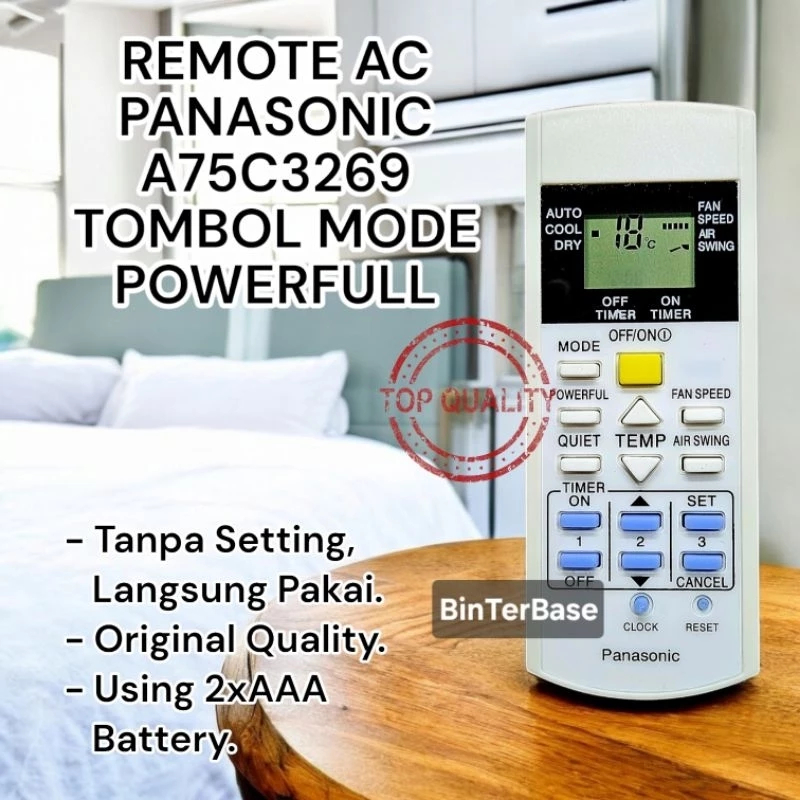 Remote remot AC Panasonik A75C3269 PNS tombol Mode Powerful Panasoni a75c 3269 Kw Ori Original Quali