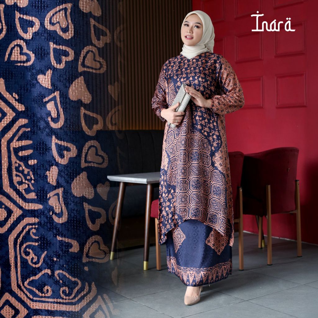 ‎Set Tunik Batik Dobby Sutra Viscose Baju kondangan wanita kekinian Batik Wanita lengan panjang