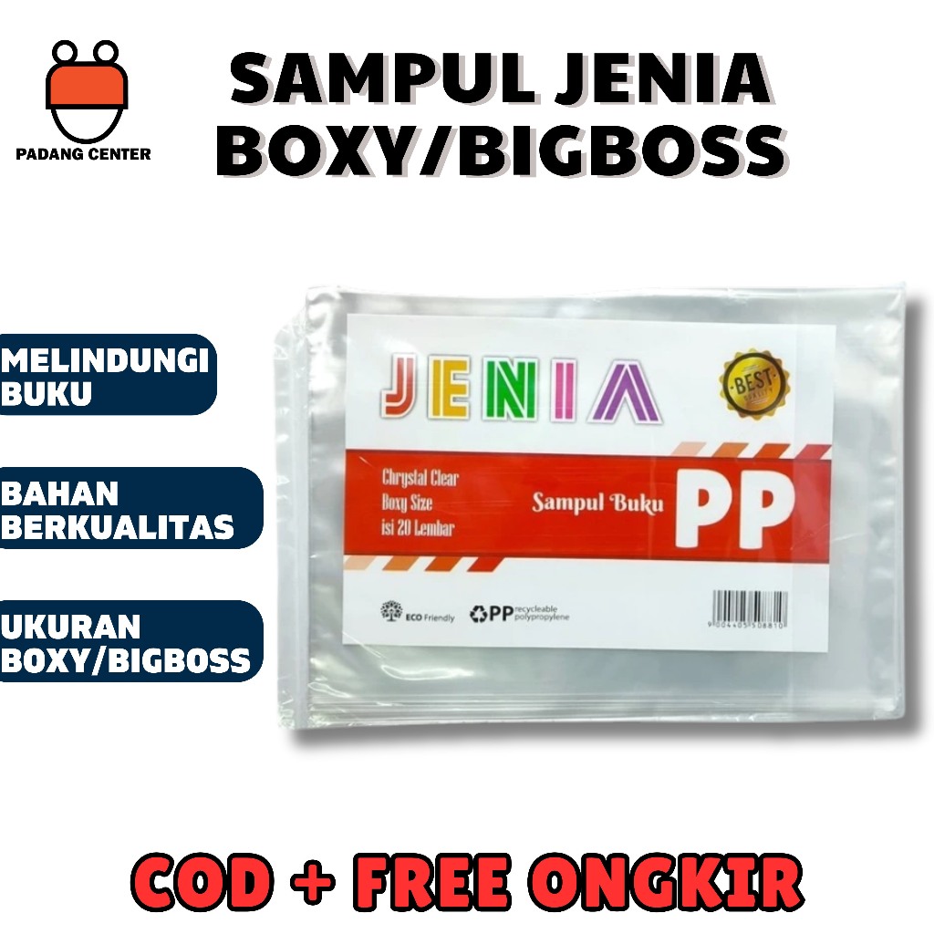 

Sampul buku plastik (BOXY/BIGBOSS) Jenia 20 pcs / 1 Kodi plastik buku / Sampul Buku PP (BOXY/BIGBOSS) JENIA – Pelindung Buku Tulis 38-58 Lembar, Transparan, Tahan Lama, Mudah Digunakan, Cocok untuk Sekolah dan Kantor