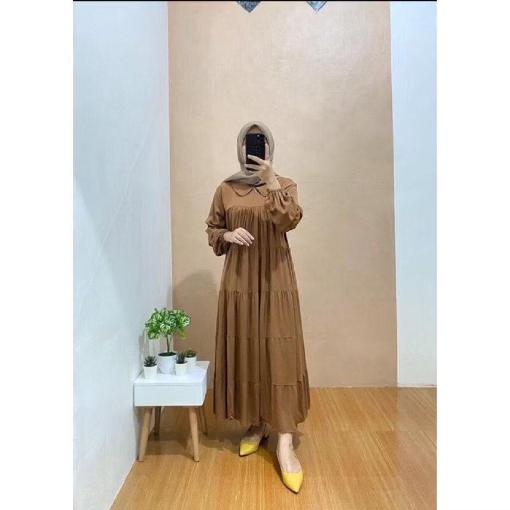 DIORA MIDI DRESS TWILL CASUAL POLOS / MIDI DRESS KASUAL / MIDI WANITA / DRESS KERAH POLOS PANJANG