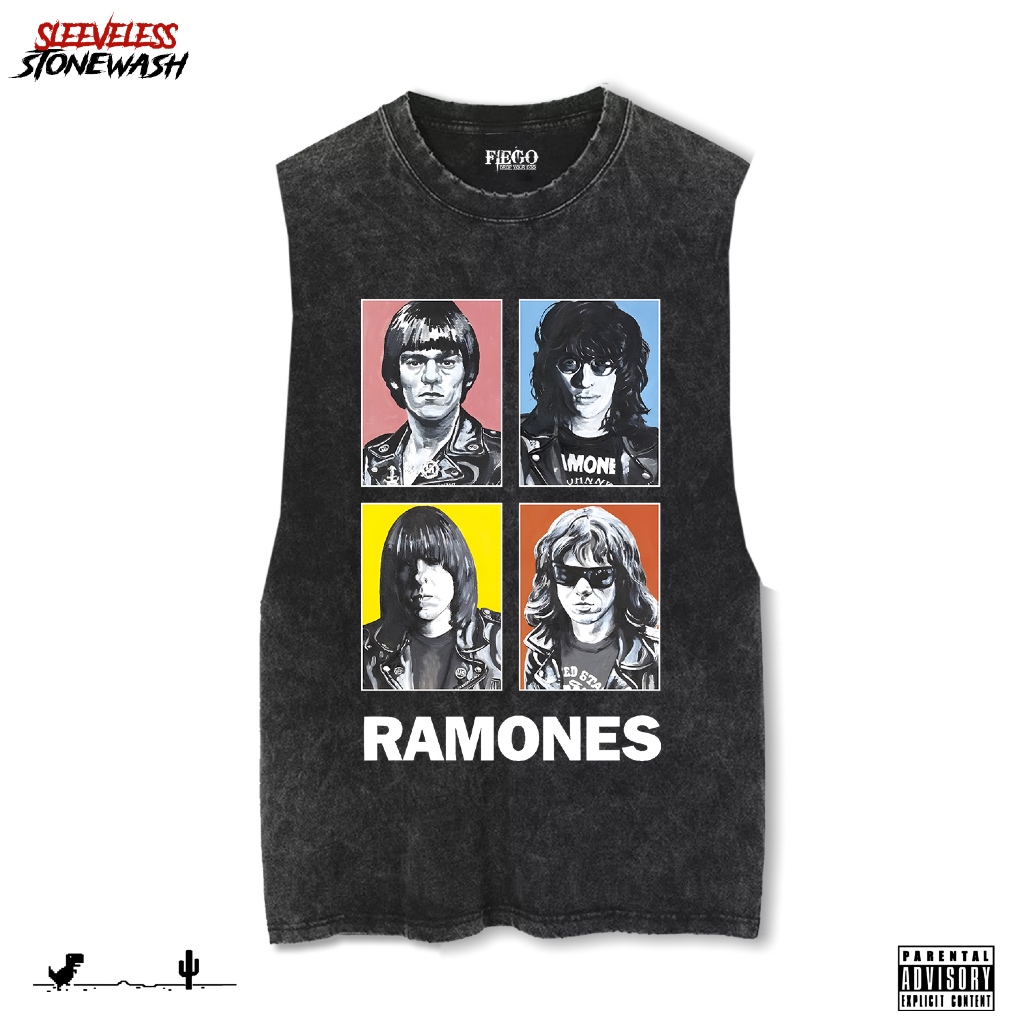 Fiego RAMONES 4 | Premium slim Singlet T-Shirt | Stone Wash