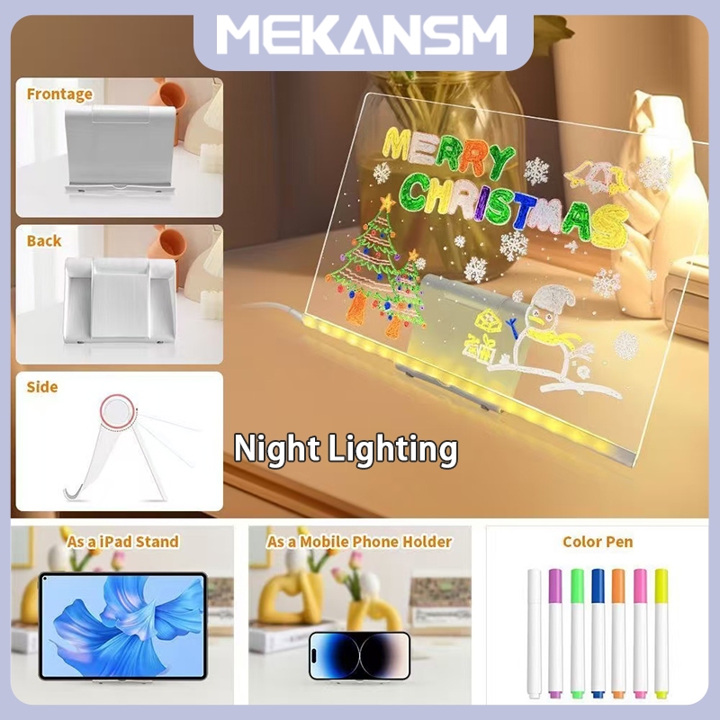 

MEKANSM Acrylic Note Board Message With Led Stand | Board Planner Schedule | Acrylic Planner Table Decor