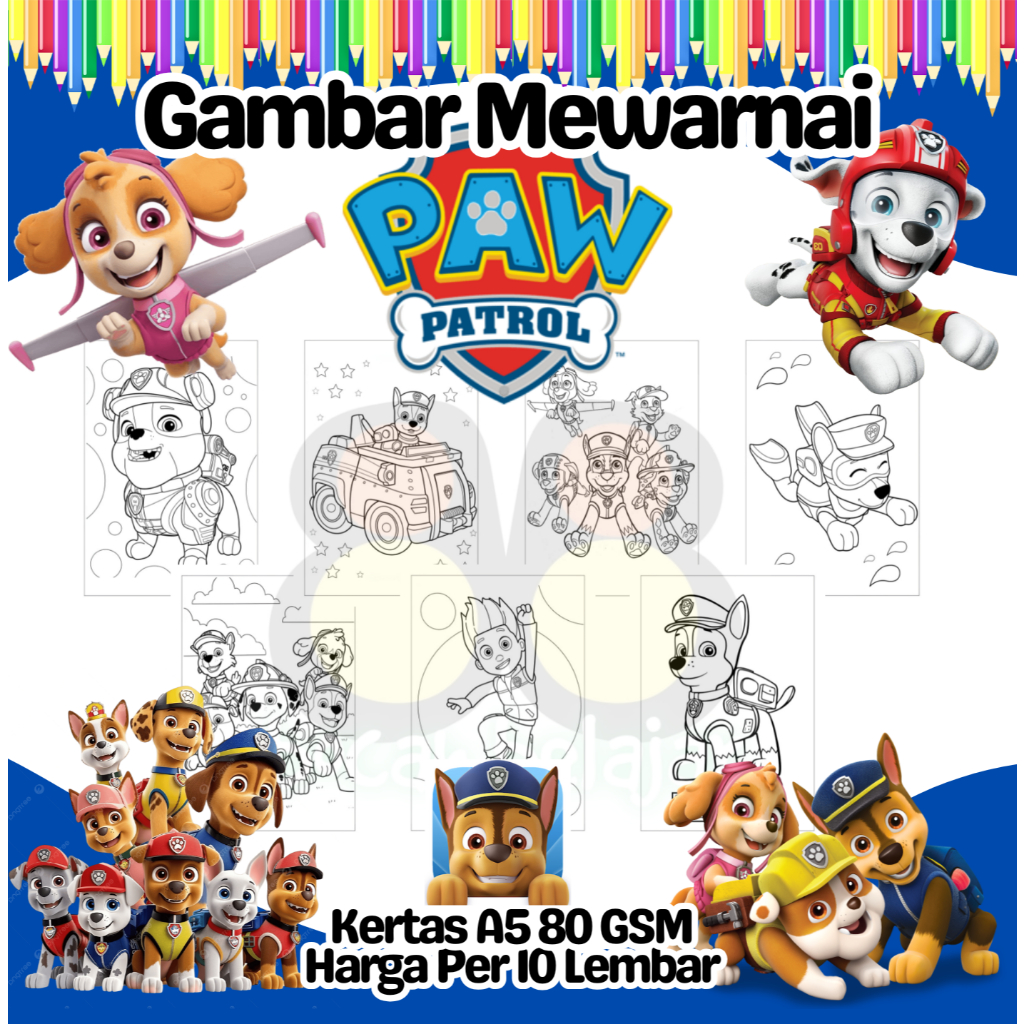 

10 Lembar Kertas Gambar Mewarnai Ukuran A5 Tema PAW PATROL ANJING PENYELAMAT Termurah - Anak Anak TK SD PAUD Remaja