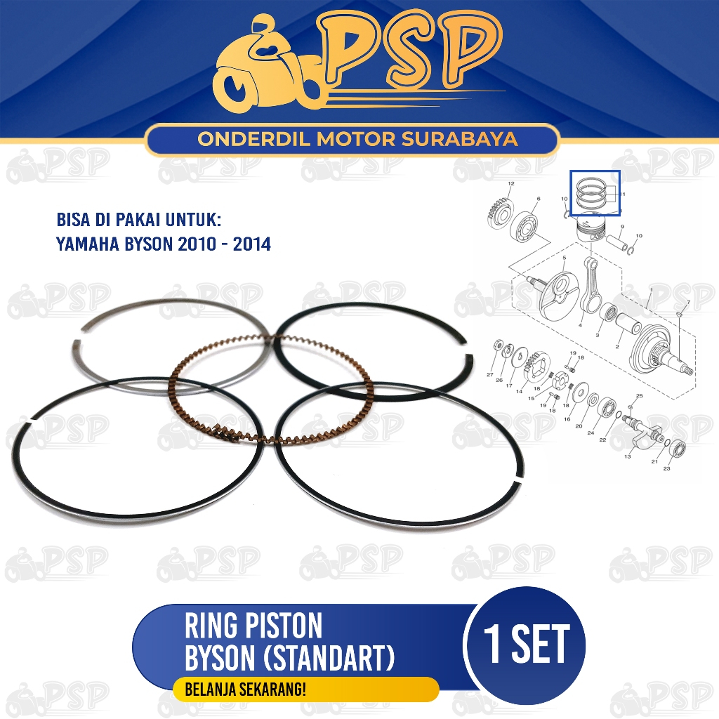 Ring Piston Byson (Standart) - Ring Cincin Seher Seker Diameter Standard Yamaha Bison Byson Karbu