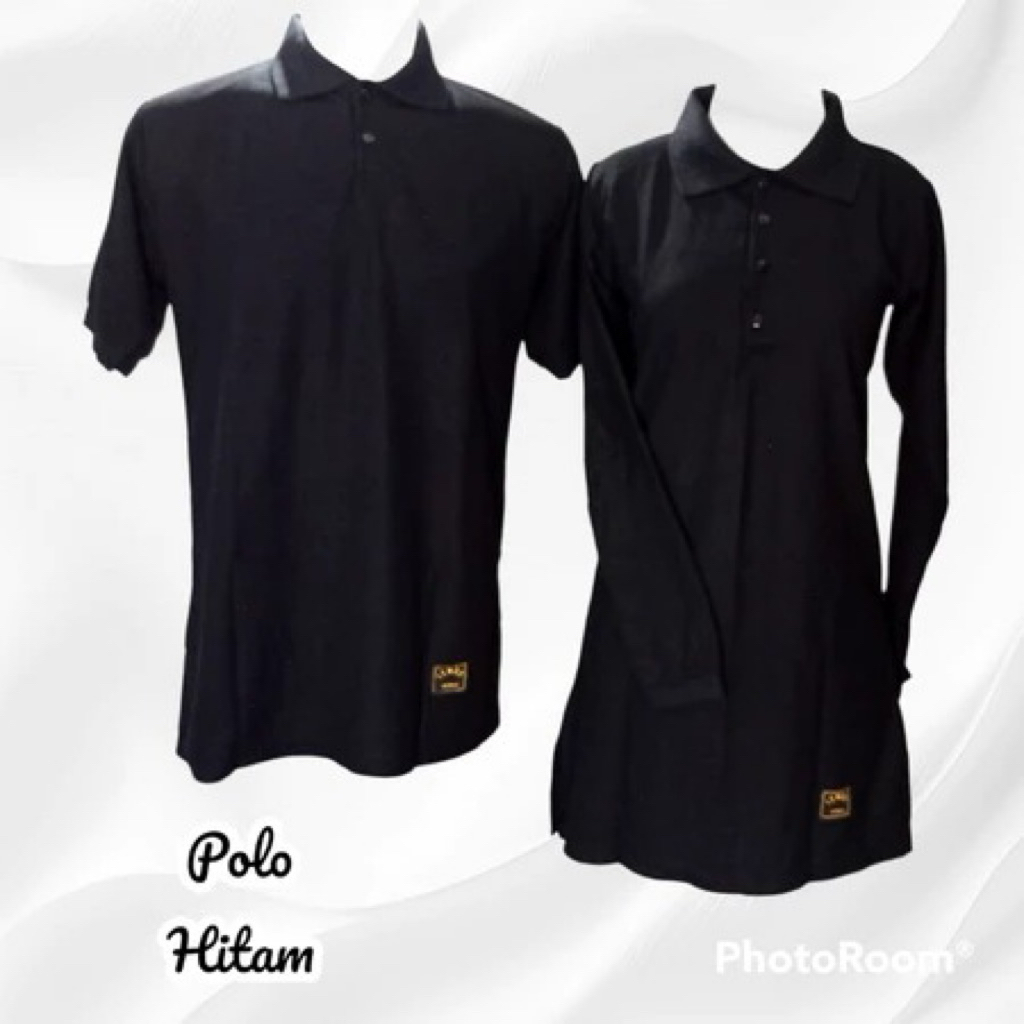 Kaos Polos Couple Polo Tunik Muslimah Syari Hitam/Seragam Kerja/Olahraga/Kancing depan Busui
