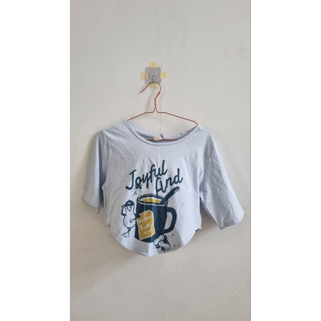 Smilook Crop Top Kaos Oval Light Blue Biru Muda
