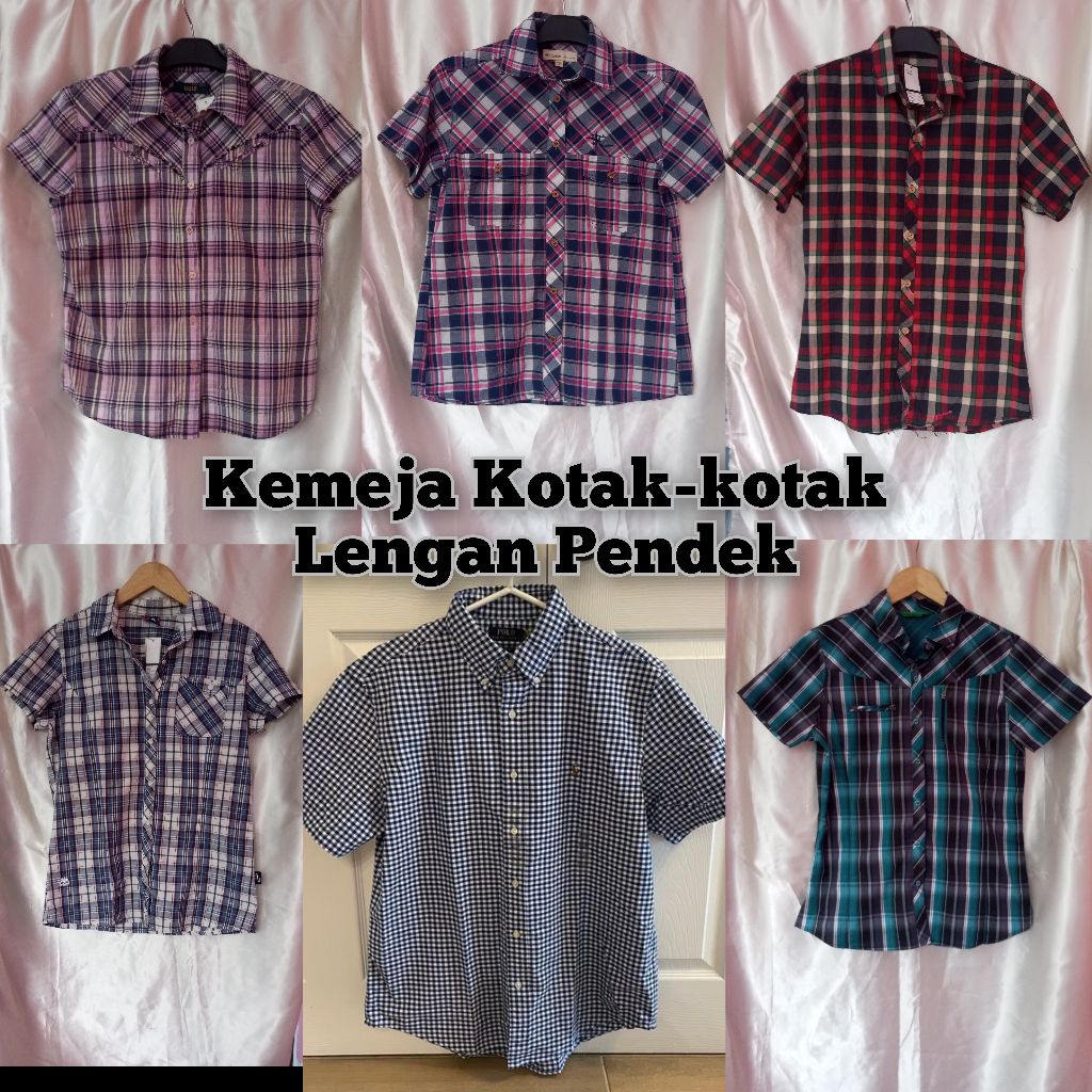 Kemeja Wanita Motif Kotak-kotak Lengan Pendek