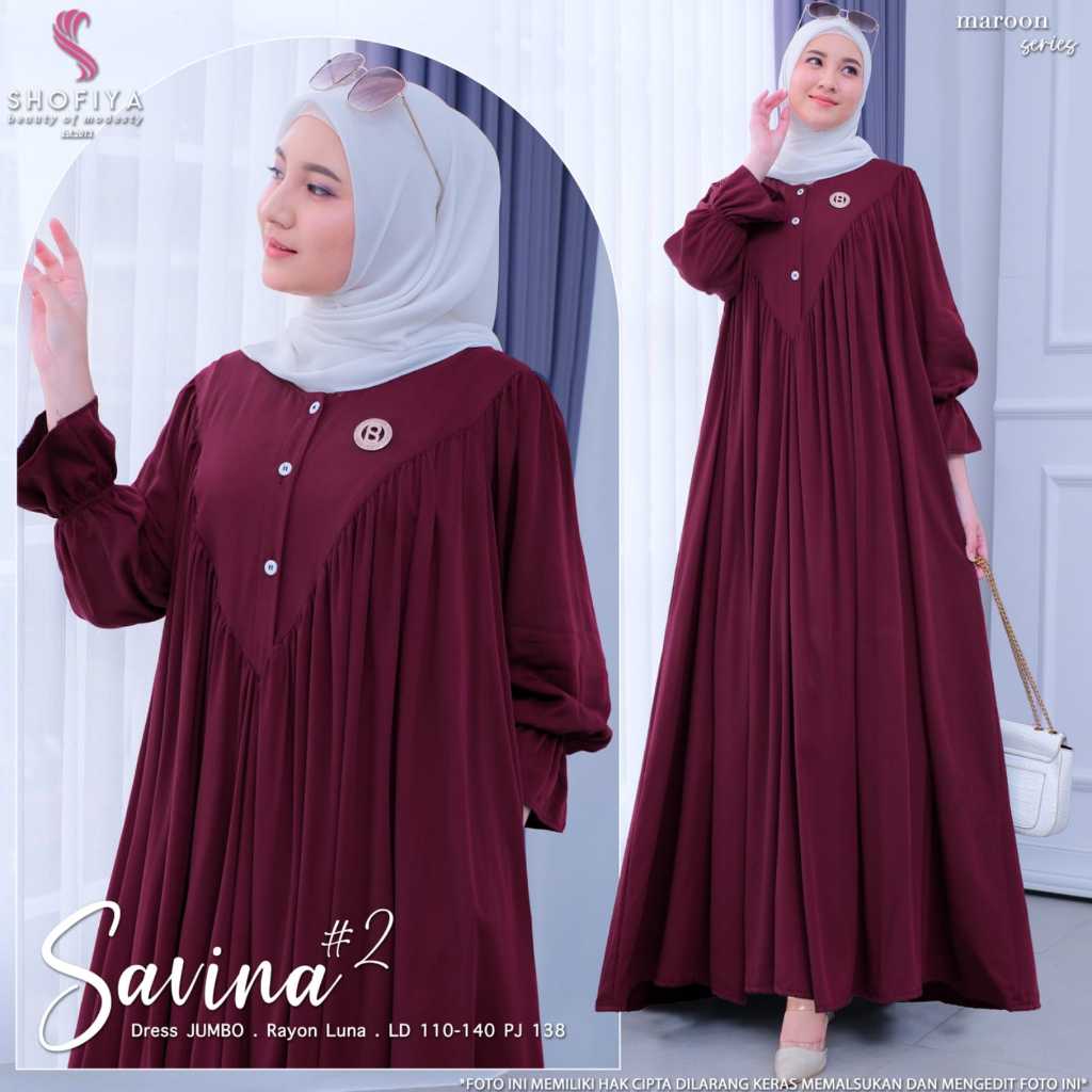 SAVINA #2 DRESS GAMIS PESTA MEWAH WANITA JUMBO ORI SHOFIYA HIJAB