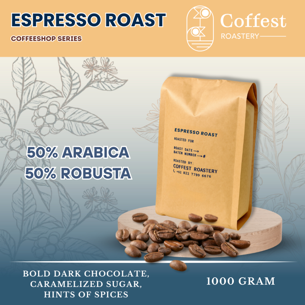 

Coffest Roastery - Espresso Roast 1 kg - Roas Bean Bubuk Kopi Blend 50/50 Arabika Robusta Grade 1