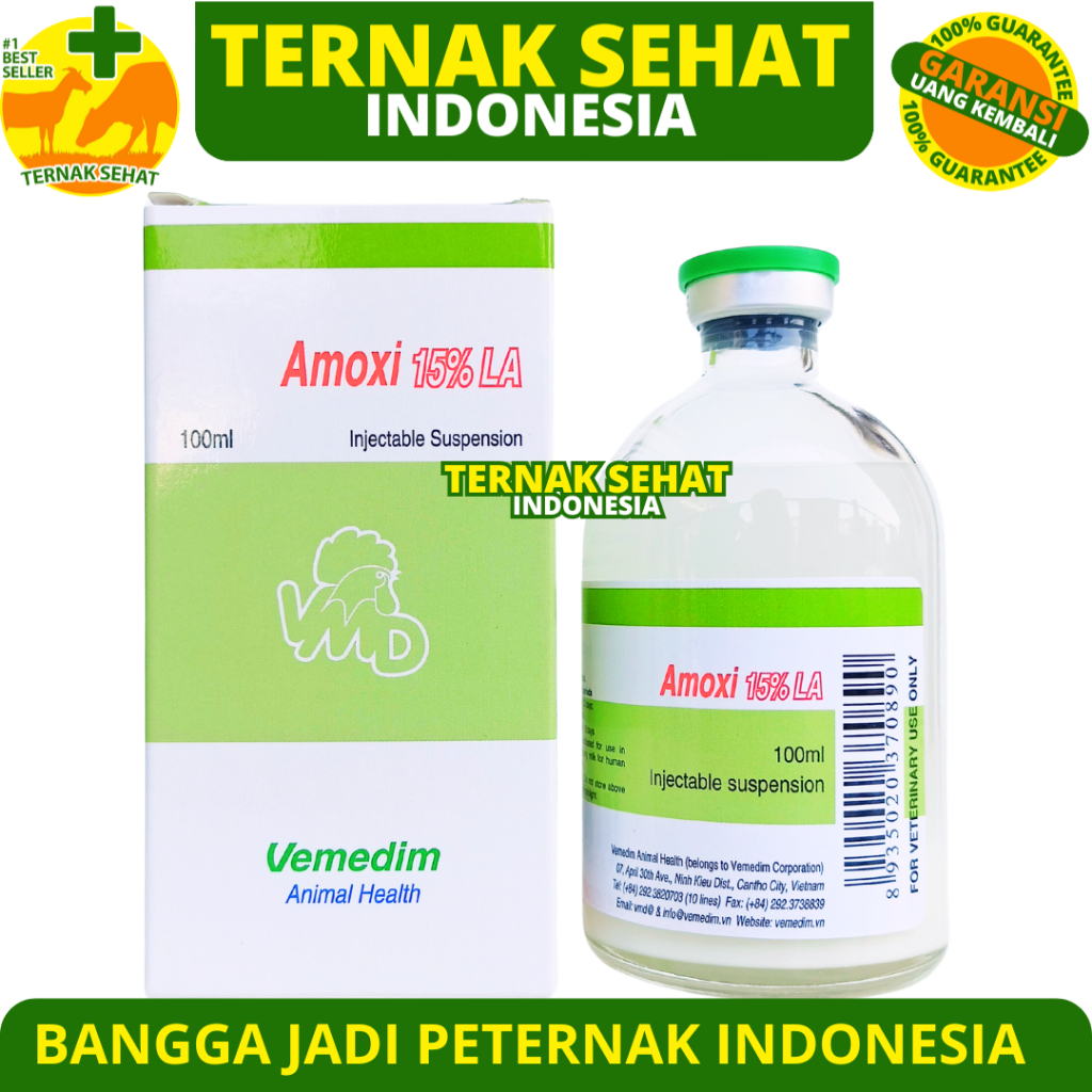 AMOXI 15% LA 100ML VEMEDIM - Obat Hewan Antibiotik Long Acting Ternak Like Betamox LA