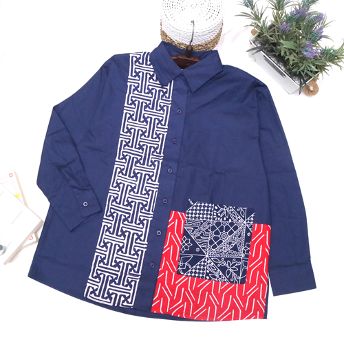 Batik Trusmi Hafiyan Blus Batik Kombinasi Polos Warna Pastel Batik Kerja Wanita Modern