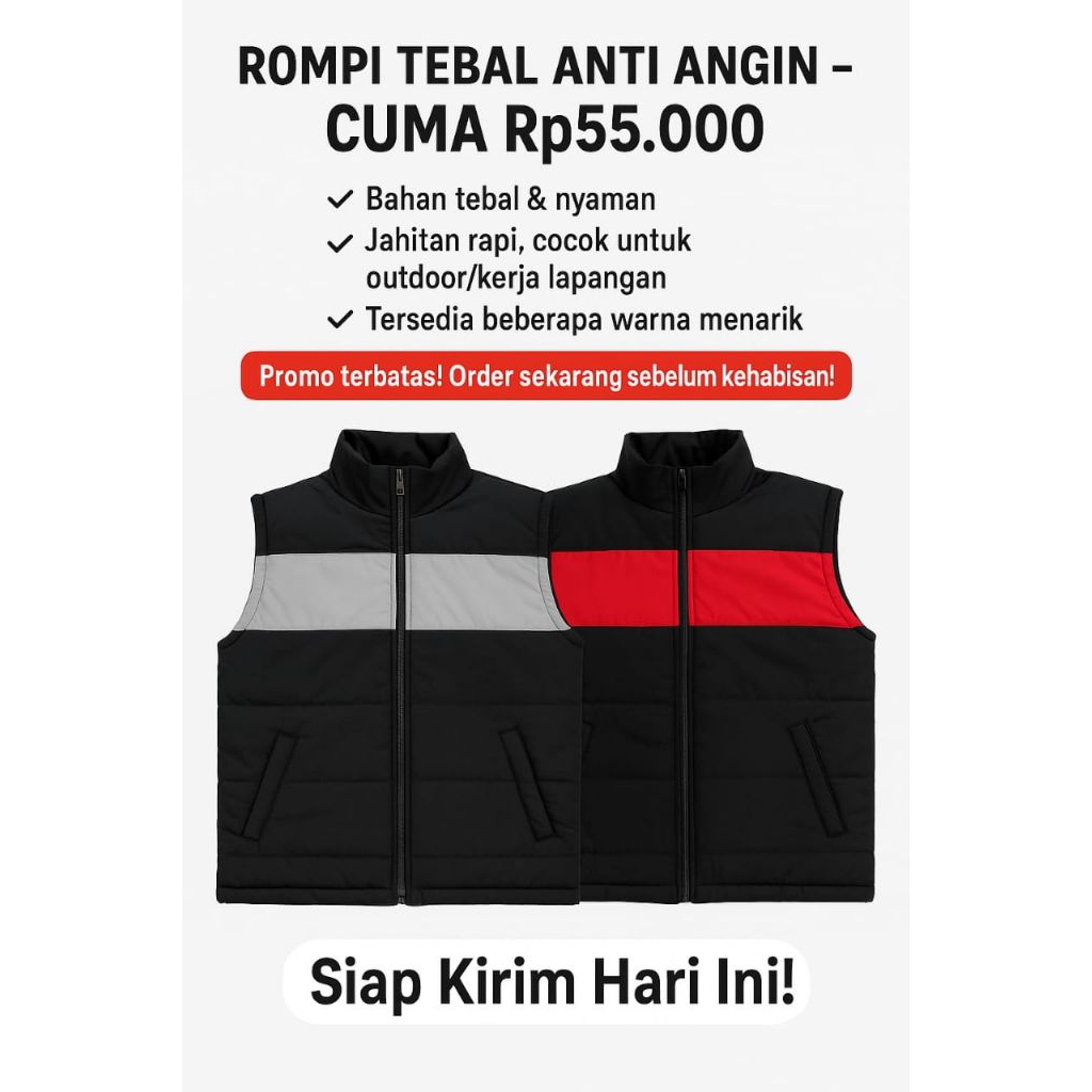 rompi outdoor,rompi anti angin bahan parasut