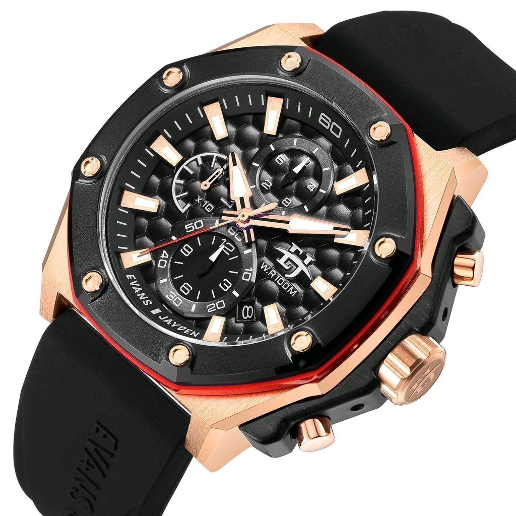 Jam Tangan Pria Evans Jayden 9586 Analog Cronograph Rubber Strap Original Garansi 1 Tahun