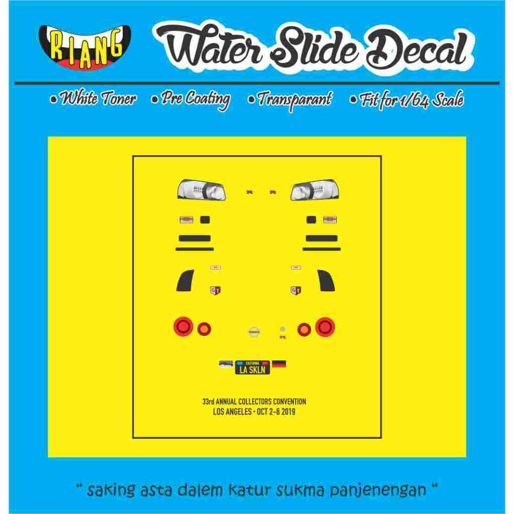 Decal Waterslide Hot Wheels Nissan Skyline R34 Annual Collectors LA Convention Kuning