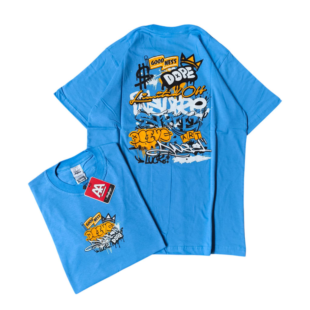 KAOS BIRU / TSHIRT BLUE SKY / KAOS DISTRO FONT ART GRAFITI / KAOS VINTAGE BIRU LANGIT / KAOS STREET 