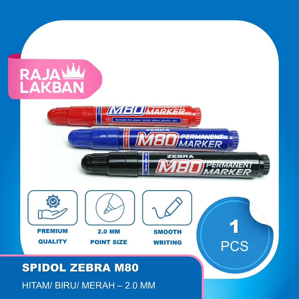 

Spidol Permanen Zebra M80 /Hitam/ Biru/ Merah - Pcs