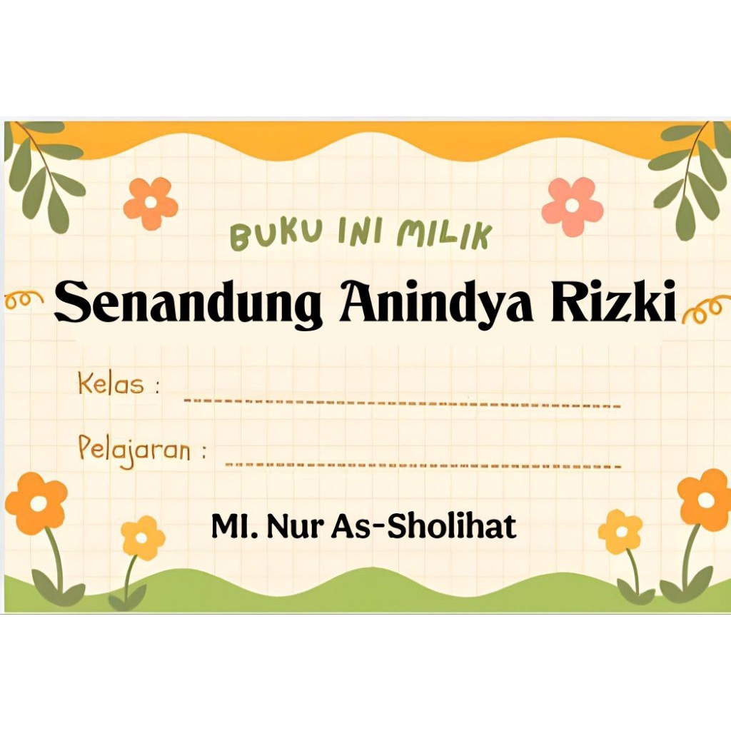 

(ISI 50 PCS) SUDAH ADA LEM STICKER LABEL BUKU SEKOLAH CUSTOM NAMA & FOTO MOTIF BUNGA