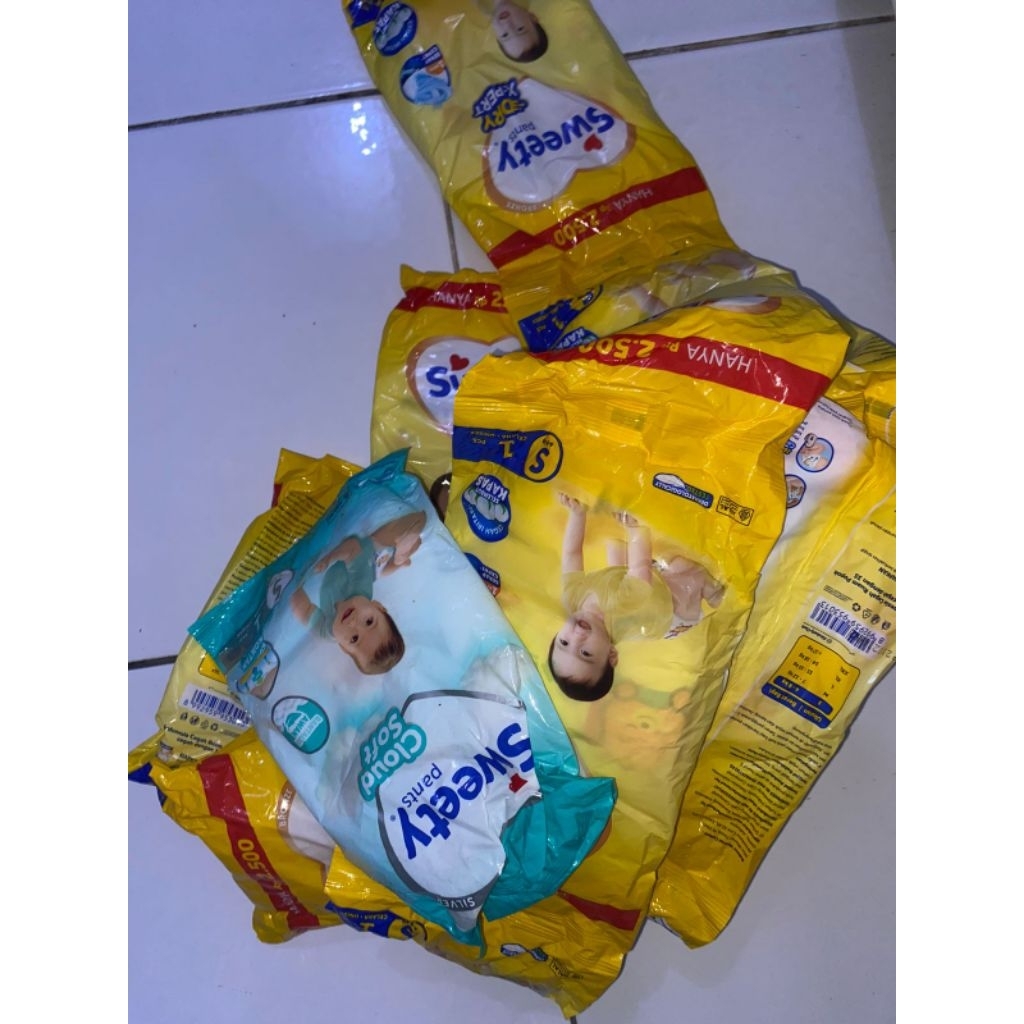 SWEETY BRONZE SILVER PANTS SIZE S RENCENG ISI 12 PCS POPOK BAYI PAMPERS BAYI NEWBORN