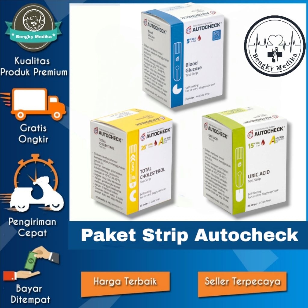 Paket Strip Autocheck   Strip AUTOCHECK Gula Autocheck Kolesterol  Autocheck UA  Strip Autocheck Asa