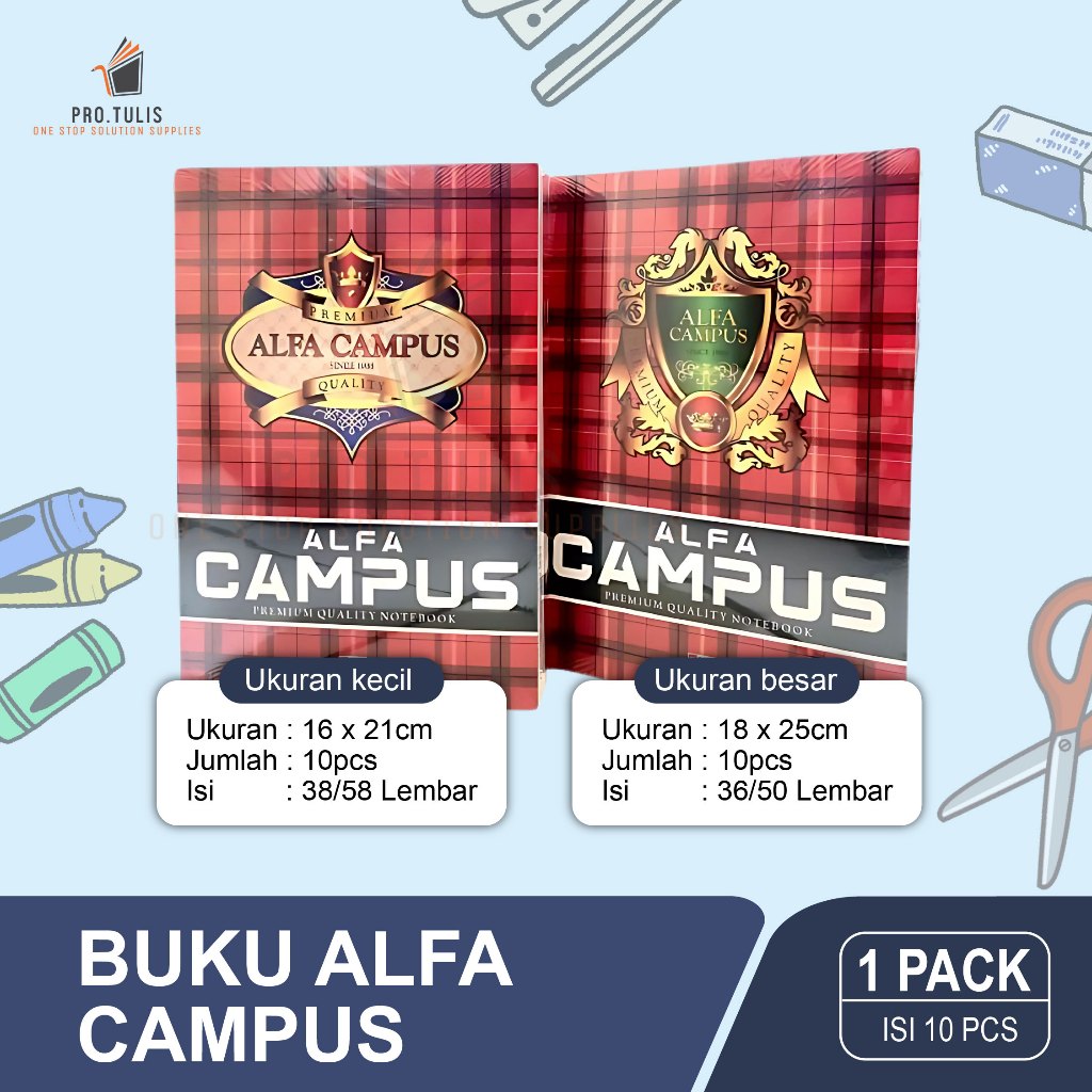 

Ay00! Buku Tulis Alfa Campus 50 Lembar / Alfa Campus 36 Lembar (isi 10 pcs) Besar - Kecil