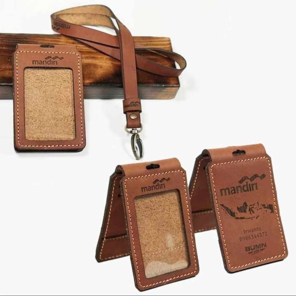 

NAME TAG ID CARD KULIT SAPI ASLI LANYARD HOLDER 3 TEMPAT KARTU MAGHNET BISA CUSTOM LOGO /NAMA BEBAS