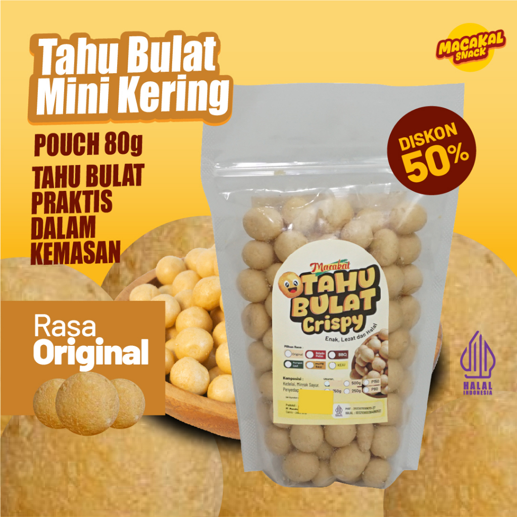 

Macakal - Tahu Bulat Mini Kering Crispy Rasa Original 80 g I Tahu Renyah Khas Ciamis Tanpa Di Goreng Lagi Di Rumah