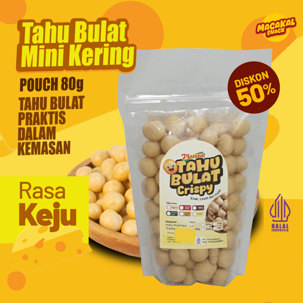 

Macakal - Tahu Bulat Mini Kering Crispy Rasa Keju 80g I Tahu Renyah Khas Ciamis Tanpa Di Goreng Lagi Di Rumah