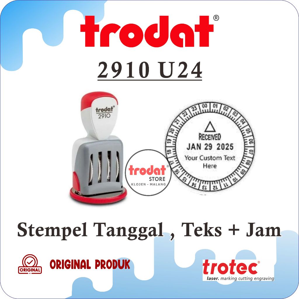 

Stempel trodat 2910 U24 ( stempel tanggal dan jam) bisa ditambah logo perusahaan tulisan dll