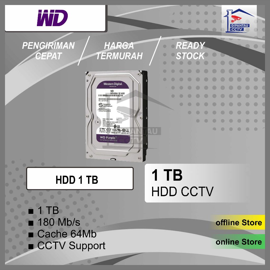Hard Disk Support CCTV 1 TB WD Purple HDD Eksternal Penyimpanan Video Garansi 1 Tahun Terlaris
