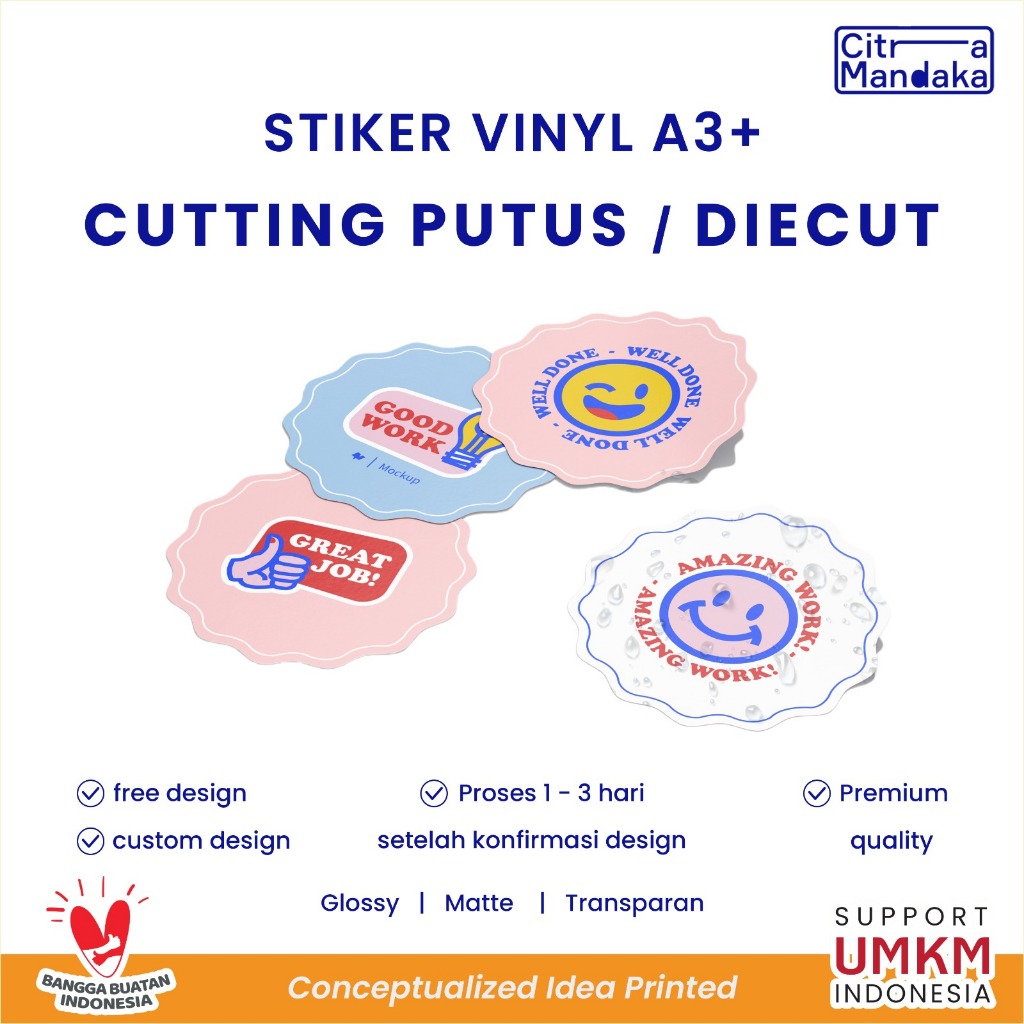 

Cetak Stiker Vinyl Anti Air Custom Die Cut / Cutting Putus | Label Makanan Waterproof Free Design