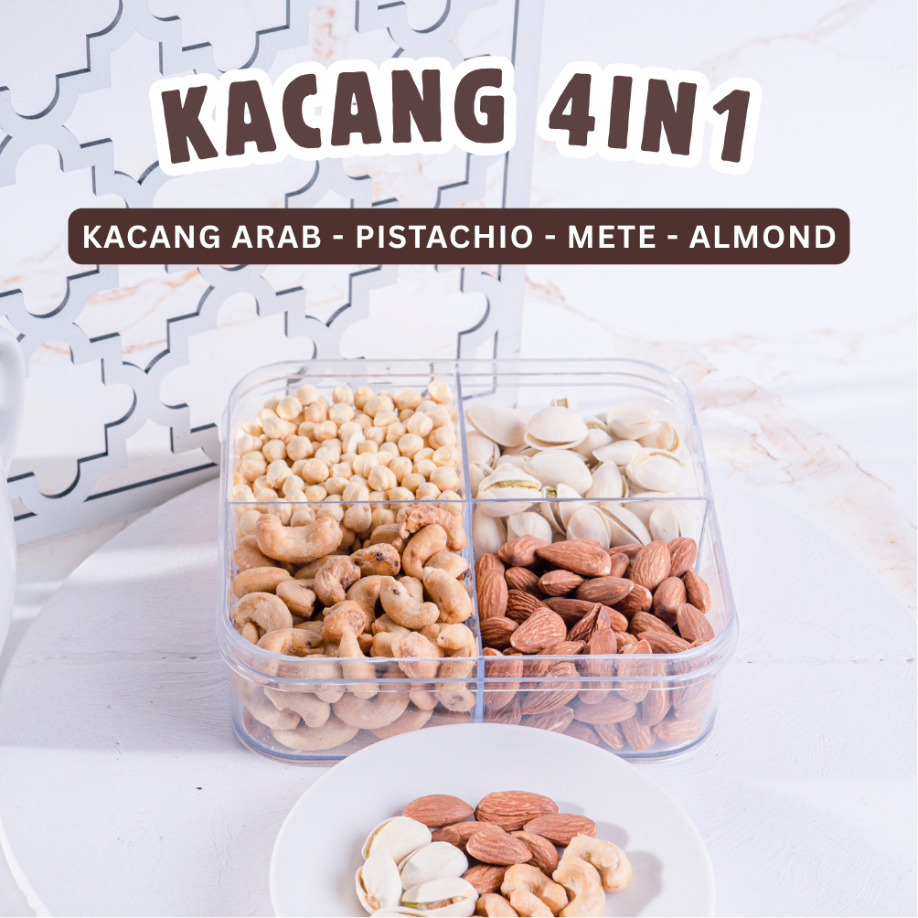 

Kacang 4in1 / Cemilan Sehat Saudi / Kacang Arab Kacang Almond Kacang Mete Kacang Fustuk