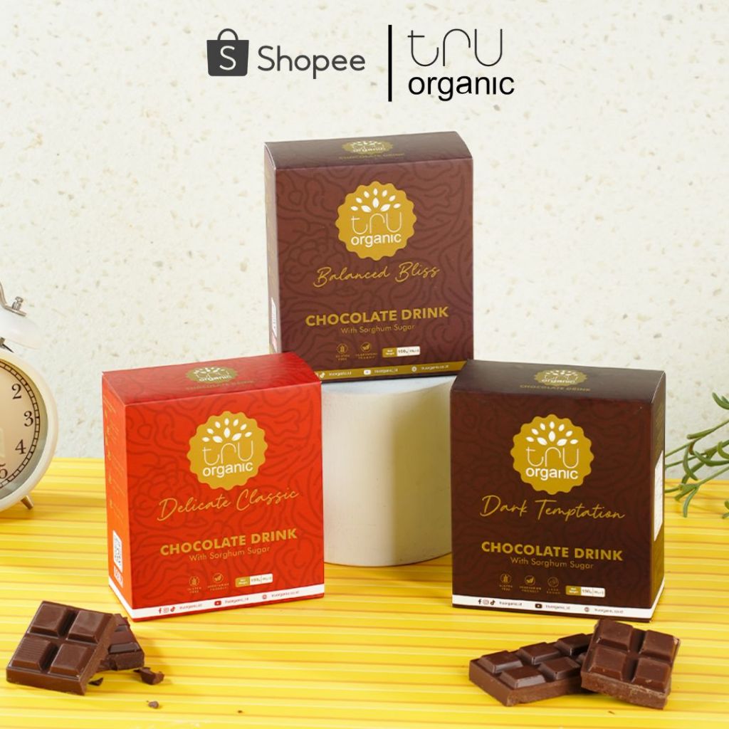 

TRUorganic Chocolate Drink Mixed Varian 3 Sachet - Minuman Cokelat Rendah Kalori dengan Gula Sorghum