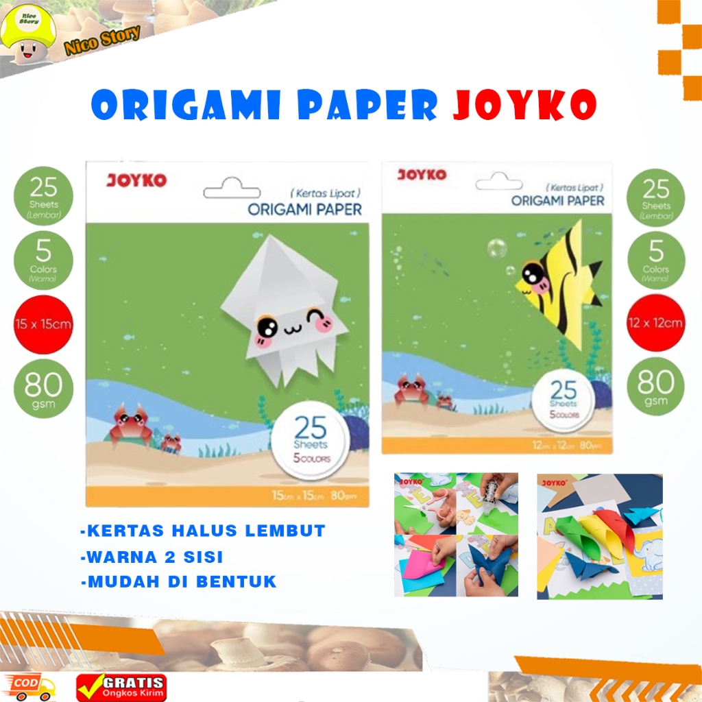 

(ncs) Joyko Origami Paper Kertas Lipat Polos Warna Warni Isi 25 Lembar 2 Sisi Paper Besar Sedang Kecil