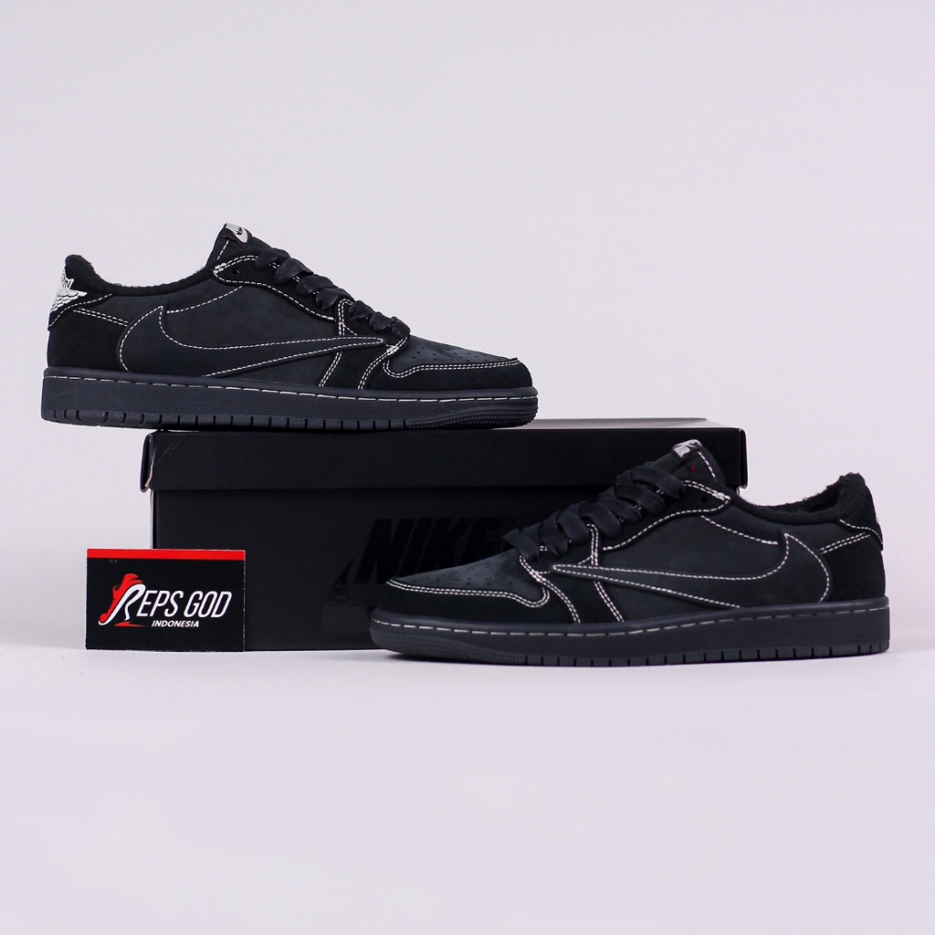 Air Jordan 1 Low x Travis Scott Black Phantom All Black Full Black Casual Gym Olahraga Jogging Jogin