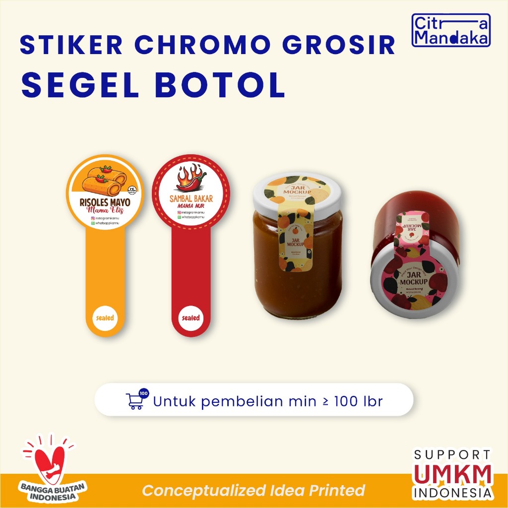 

Stiker Segel Botol Chromo Grosir A3 Sticker Toples Kue Makanan Custom Seal Botol Minuman Penutup Botol
