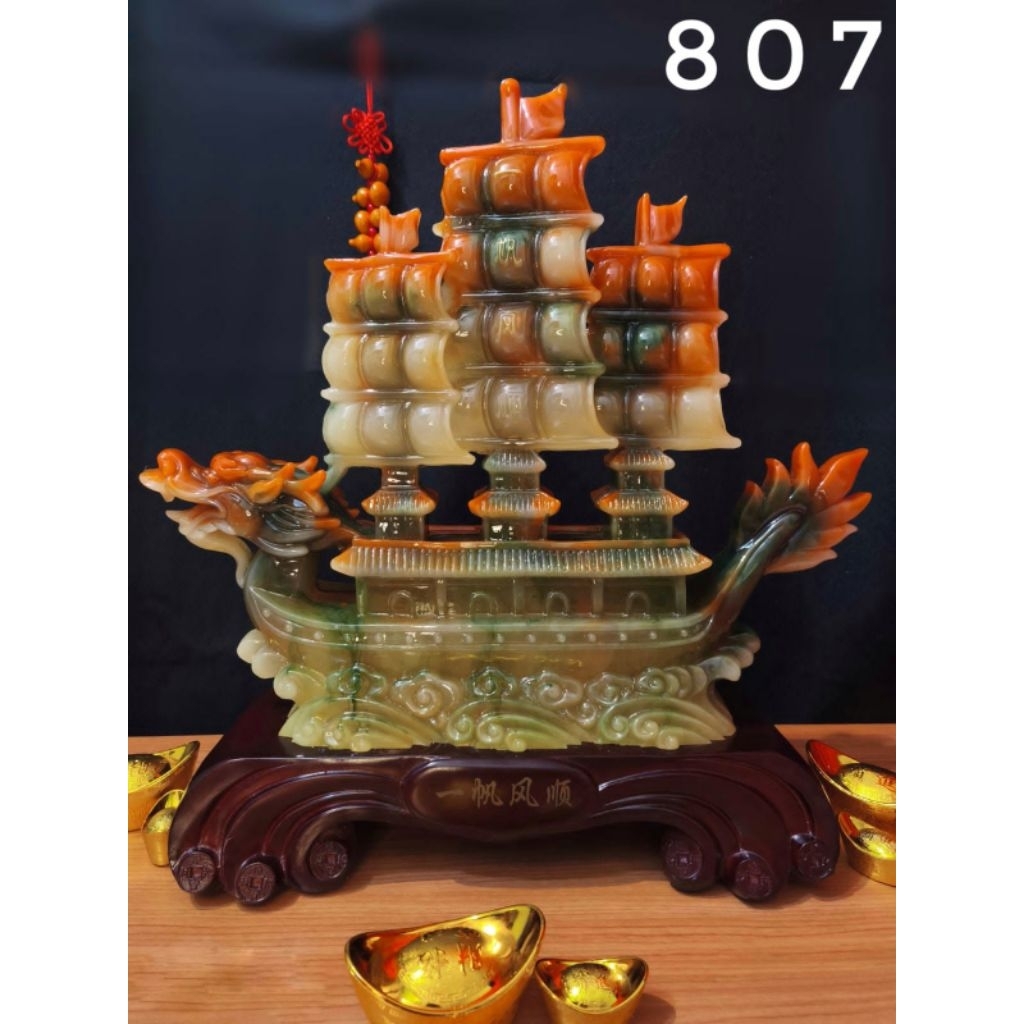 Pajangan Fengshui Kapal Layar Naga / Patung Kapal Layar Naga / Patung Fengshui Hoki (807)