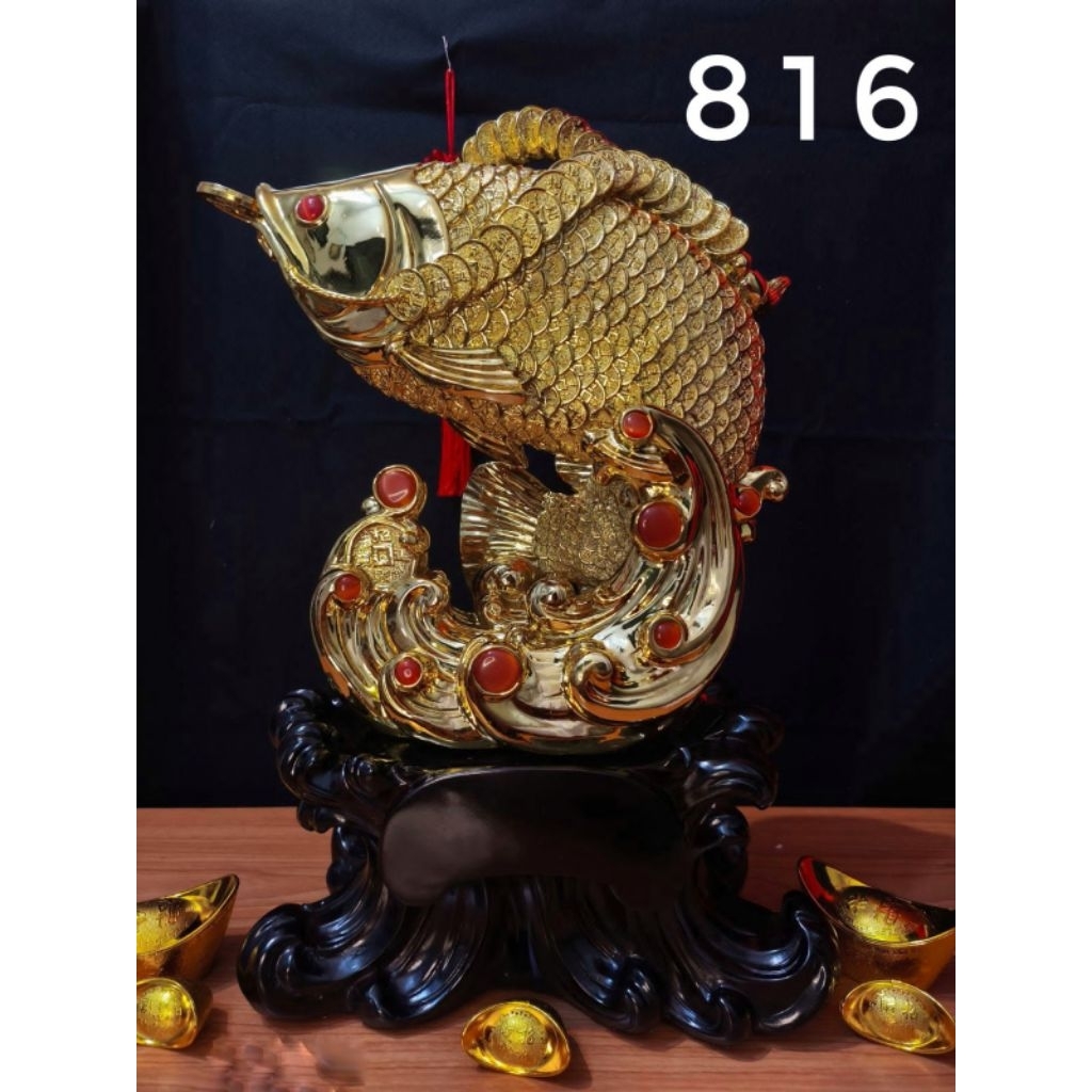 Pajangan Fengshui Ikan Koi Mas / Patung Ikan Koi Mas / Patung Fengshui Hoki (816)