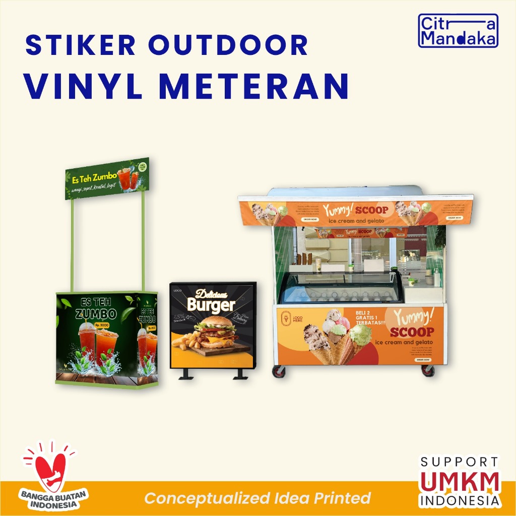 

Cetak Stiker Vinyl Custom Waterproof Meteran Indoor | Outdoor Etalase Konter Print Sticker Anti Air Ukuran Besar