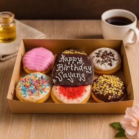 

Donat Ucapan Ulang Tahun Custom - donat ucapan spesial | Donat Wording Reguler Box 6 Pcs