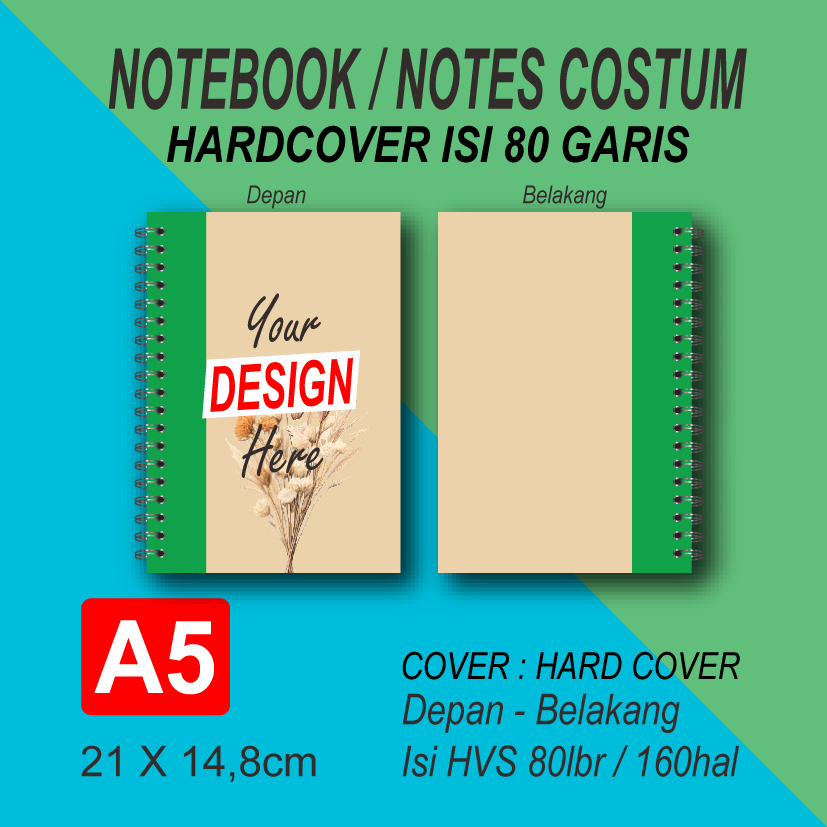 

Notebook costum hardcover spiral A5 isi HVS 80 lbr garis
