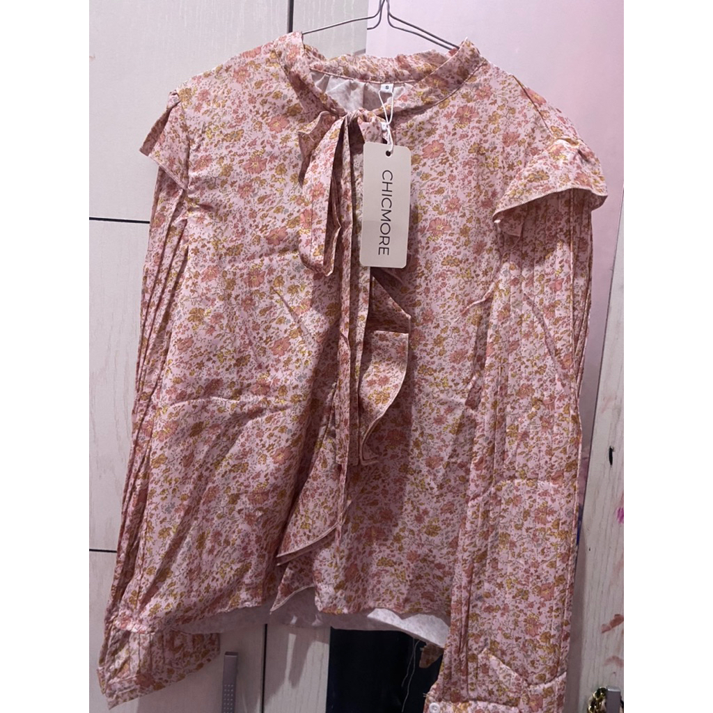 blouse korean style pink bunga
